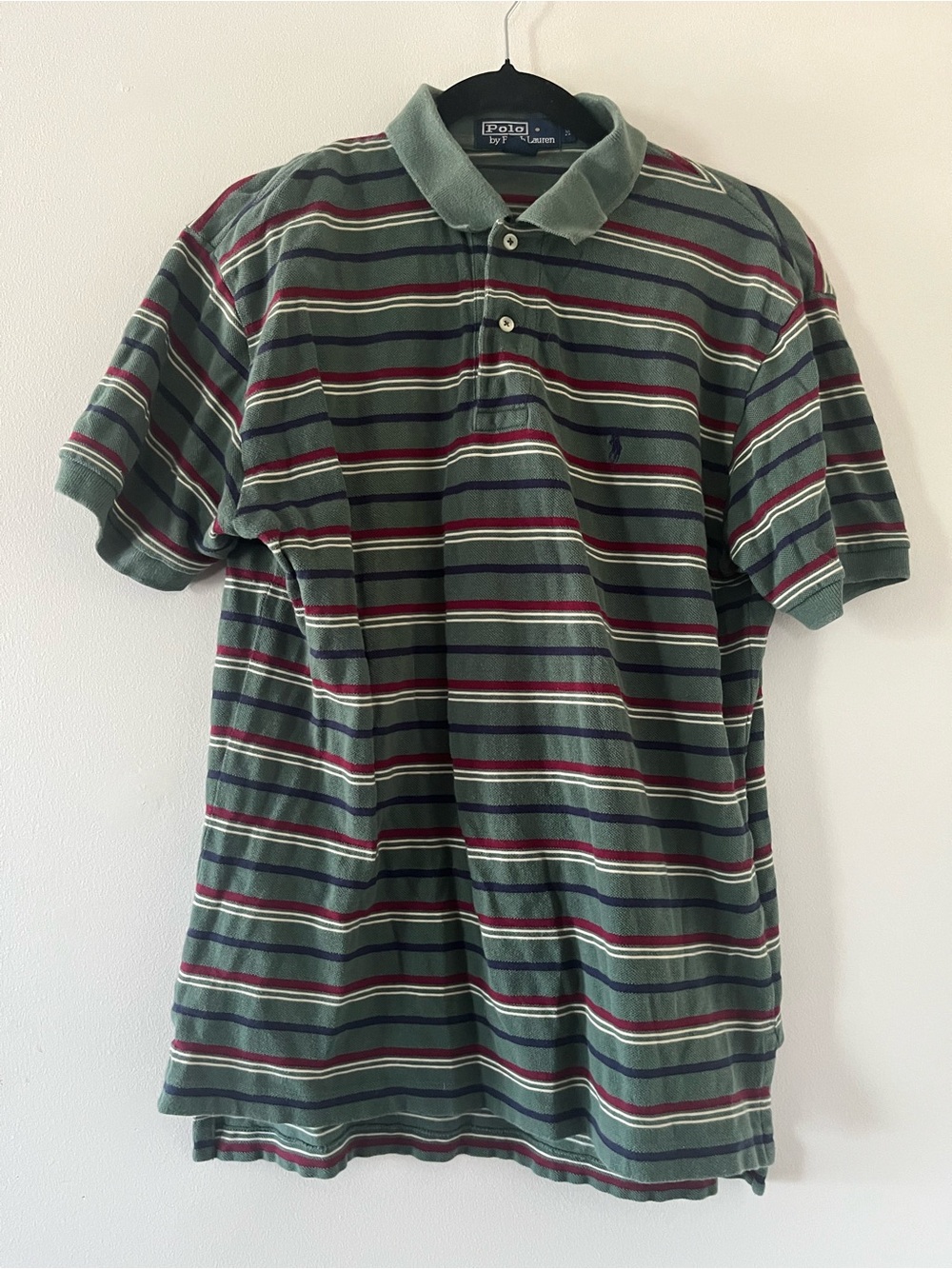 Vintage Polo Ralph Lauren Green Striped Polo Shirt Medium 100% Cotton Preppy